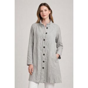 Garnet Hill Linen Coat Womens Small Gray Button Front Lightweight